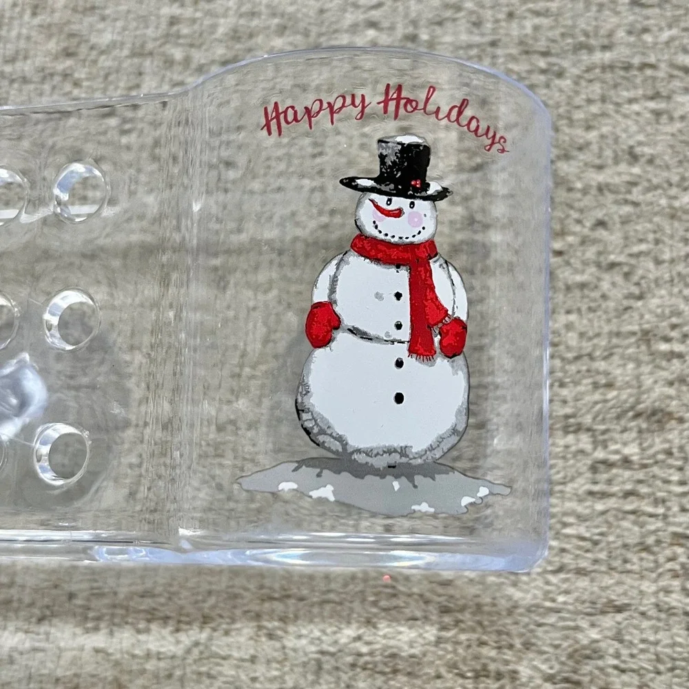 Happy Holidays Snowman Clear Acrylic Suction Cup Sink Caddy Sponge Holder